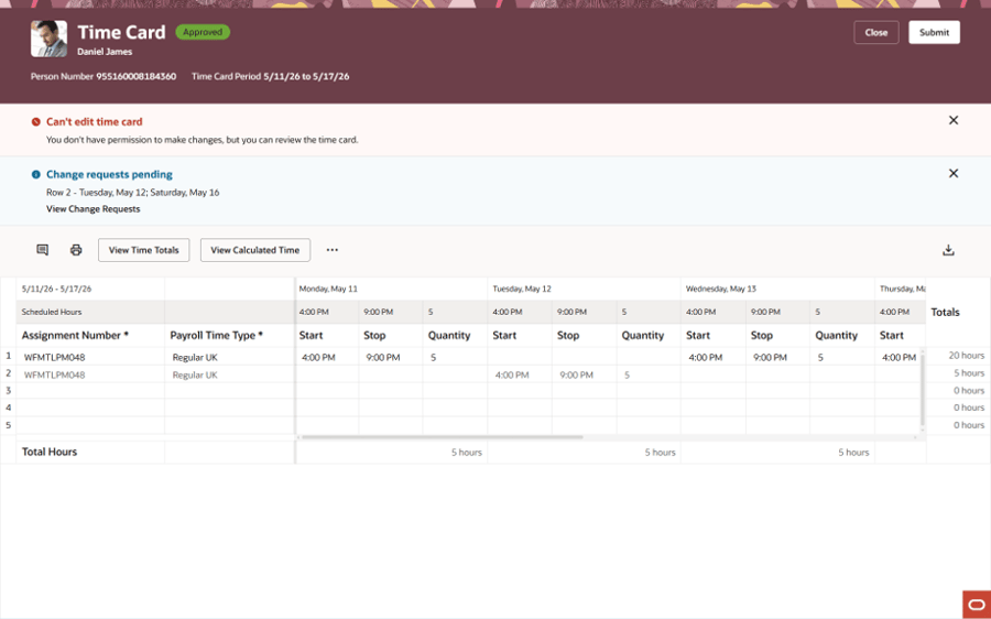 Time Card Screenshot