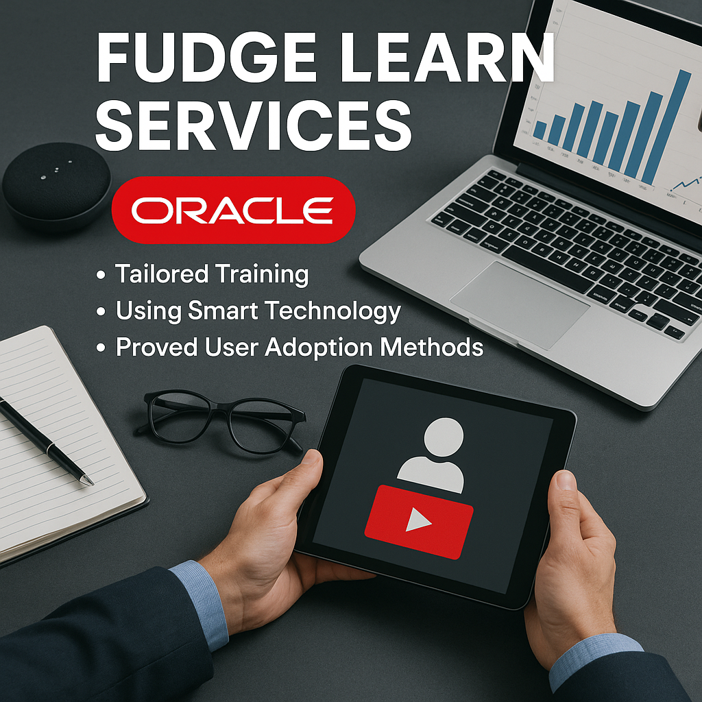 create an unique image that demonstrates fudge learn services incorporating deep exertise in Oracle tailored training using smart technology and proved user adoption methods-1