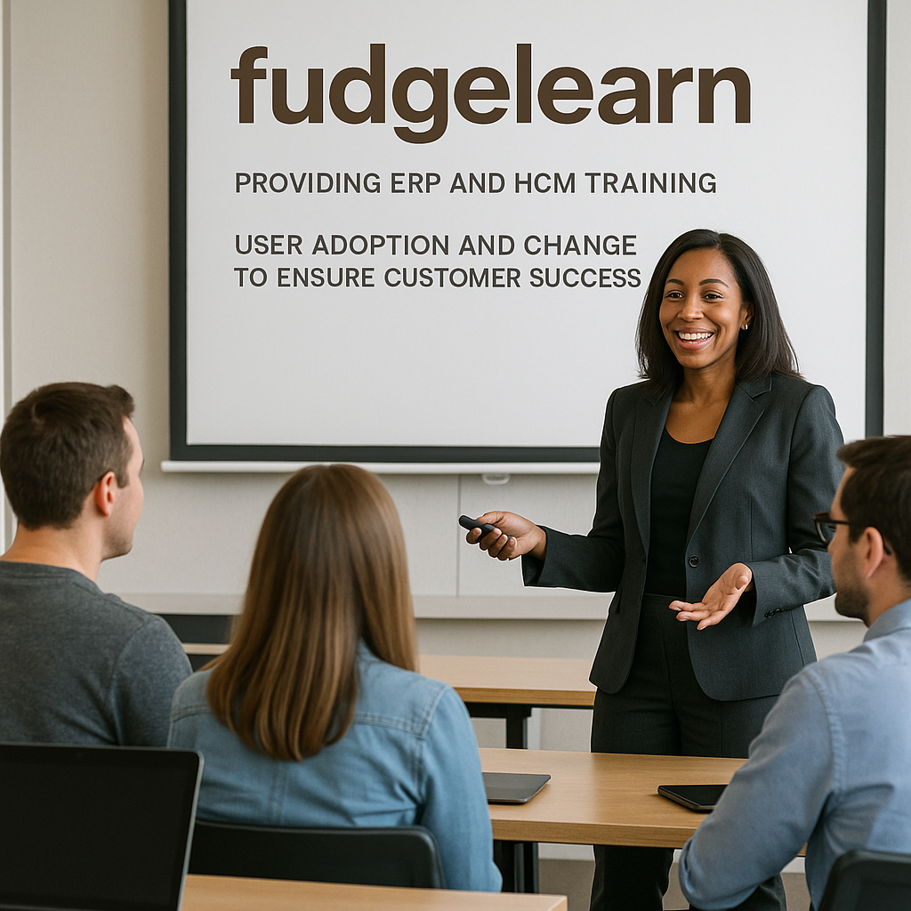 fudgelearn providing erp and hcm training user adoption and change to ensure customer success